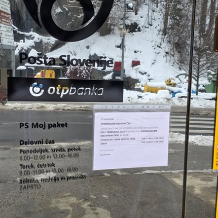 Sedem pošt na Koroškem spreminja delovni čas