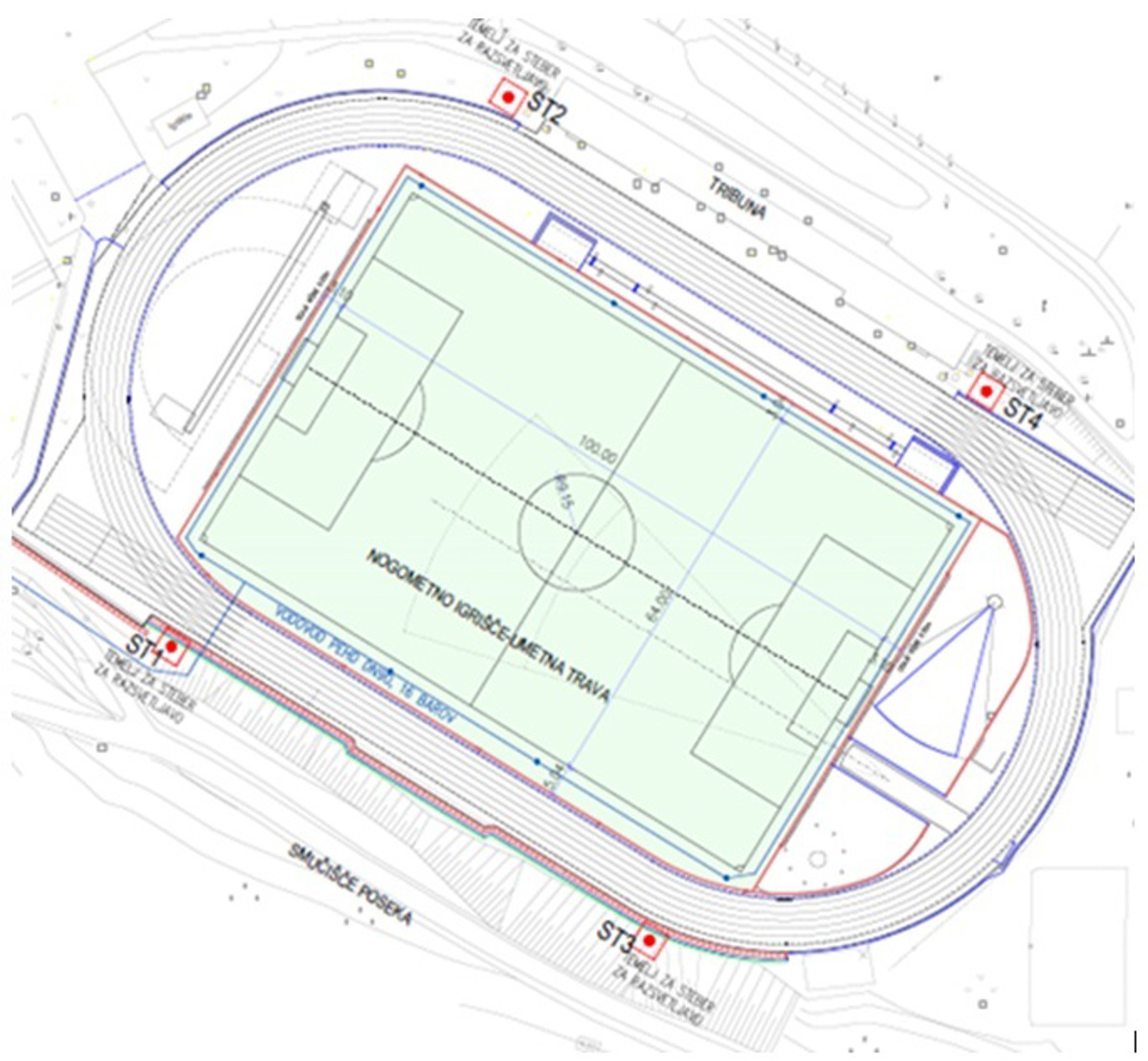 Skica mestnega stadiona Ravne na Koroškem Skica mestnega stadiona Ravne na Koroškem