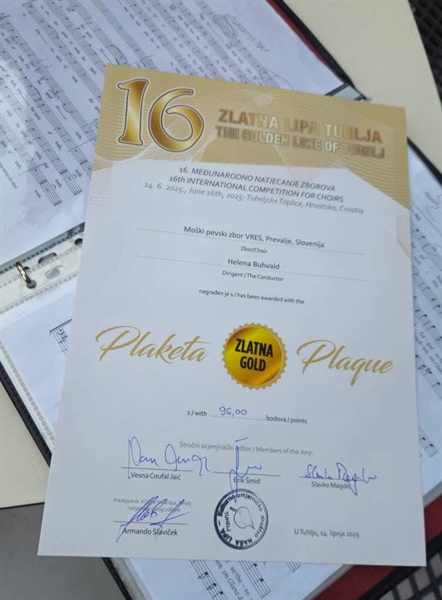 Vresovci so se domov vrnili z Zlato plaketo