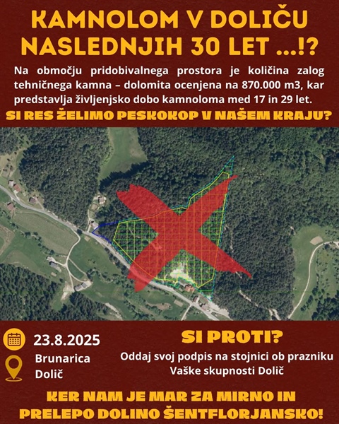 V Doliču zbirajo podpise proti odprtju kamnoloma